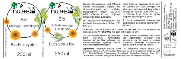 BIO Massage- und Pflegeöl Eukalyptus EO BIO