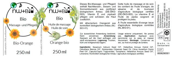 BIO Massage- und Pflegeöl Orange EO BIO