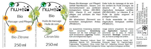 BIO Massage- und Pflegeöl Zitrone EO BIO