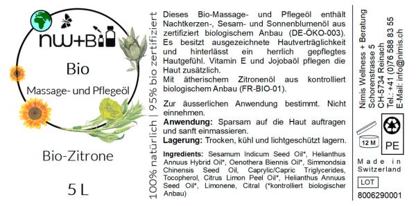 BIO Massage- und Pflegeöl Zitrone EO BIO