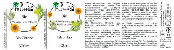 BIO Massage- und Pflegeöl Zitrone EO BIO