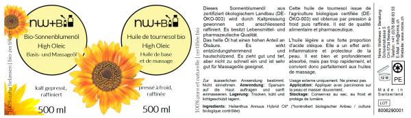 Sonnenblumenöl High Oleic raffiniert BIO