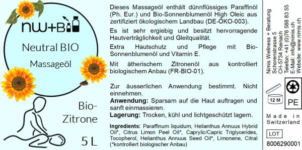 Neutral Bio Zitrone EO BIO, Massageöl