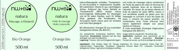 natura Massage- und Körperöl Orange EO BIO