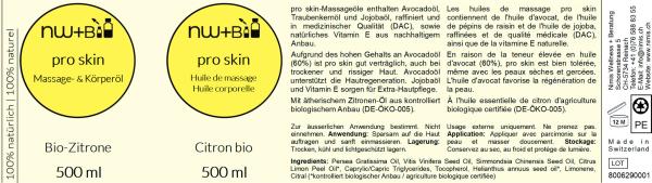 pro skin Massage- und Körperöl Zitrone EO BIO