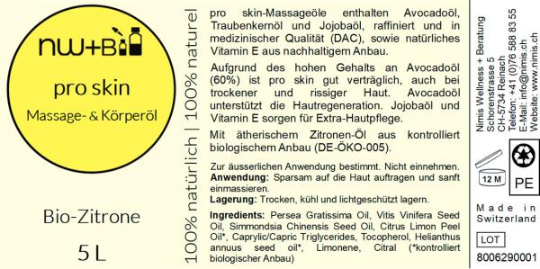 pro skin Massage- und Körperöl Zitrone EO BIO